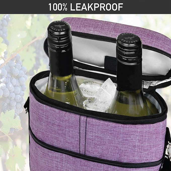 opux 2 Bottle Wine Carrier Tote, Insulated Leakproof Wine Cooler Bag, Wine - Image 5
