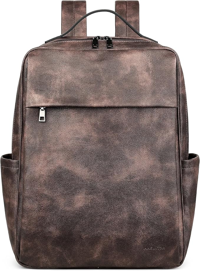 MASINTOR 15.6 inch PU Leather Laptop Backpack Purse - Image 8
