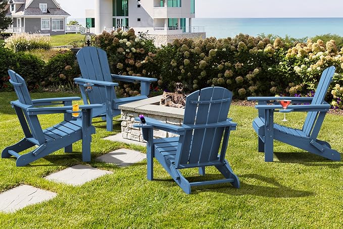 SERWALL Folding Adirondack Chair, HDPE Adirondack Chairs Set of 4, Plastic - Image 8
