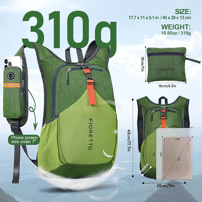 FIORETTO 15L Hiking Backpack for Women Men Mini Packable Backpack Lightweight - Image 5