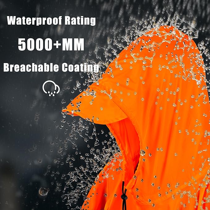 Coralrain Hooded Rain Poncho Lightweight Waterproof Unisex Raincoat Jacket - Image 2