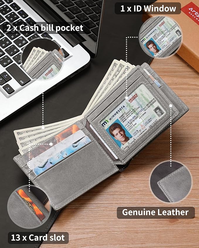 Mens Wallet Bifold Genuine Leather RFID Blocking Wallet - Image 5