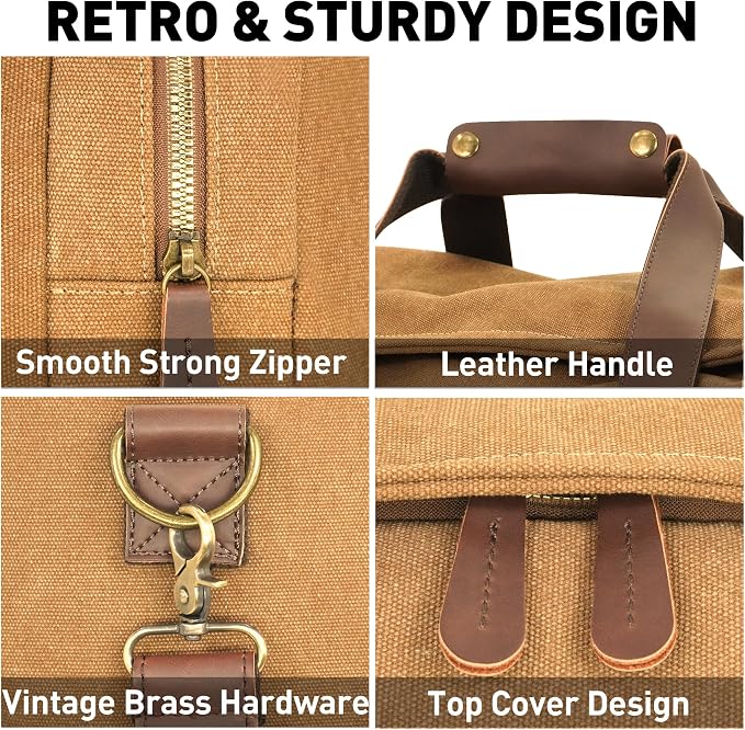 60L Travel Bags for Men, Nomad Canvas Duffle Bag Vintage Genuine Leather Travel - Image 5