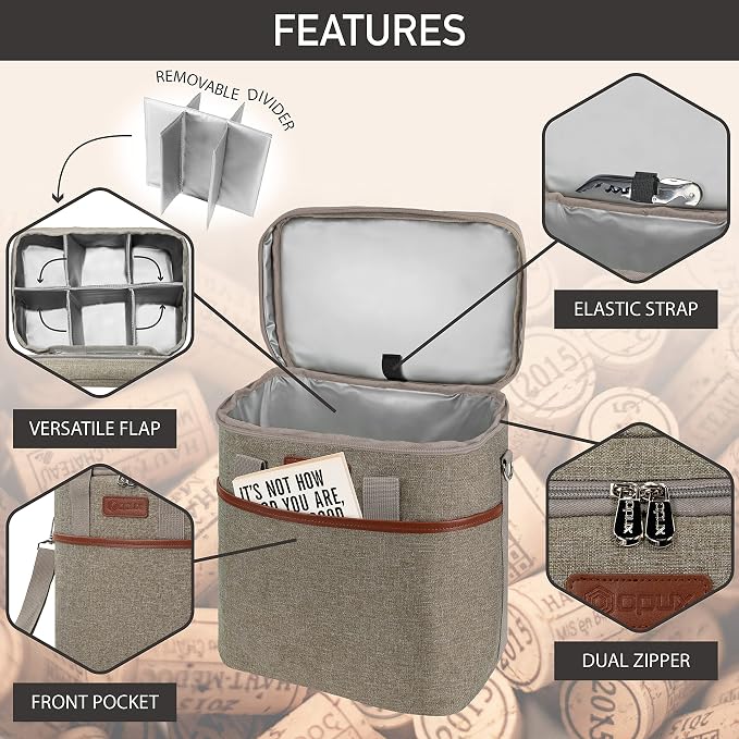 opux 6 Bottle Carrier Tote | Insulated Padded Wine Cooler Bag - Image 4
