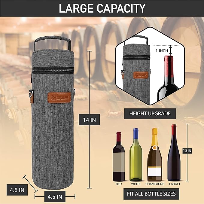 opux Wine Bag Single Bottle Carrier Tote, Insulated Wine Cooler Bag - Image 3