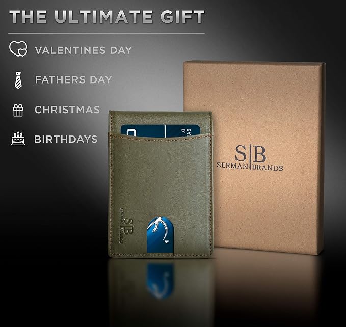 SERMAN BRANDS RFID Blocking Slim Bifold Genuine Leather Minimalist Front Pocket - Image 6