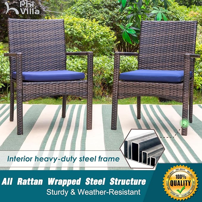 PHI VILLA Outdoor Rattan Dining Chairs Set of 6, Modern Wicker Armchair - Image 2