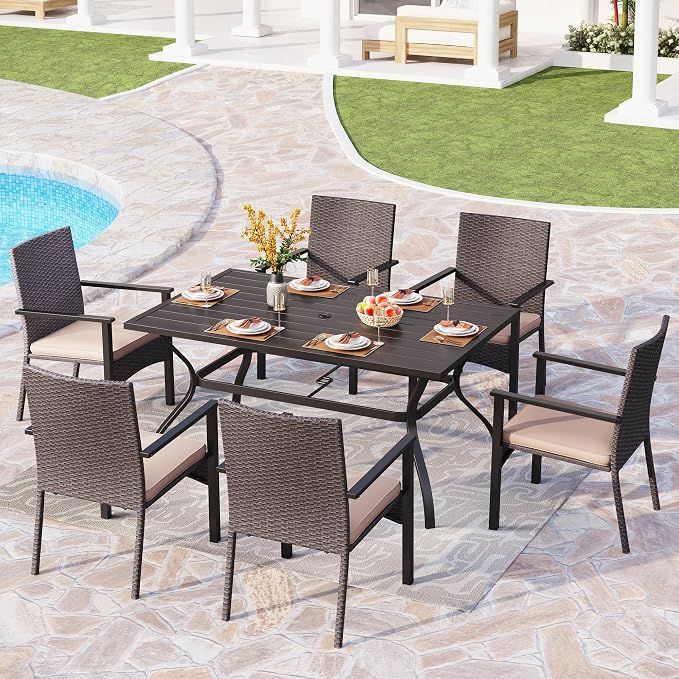 PHI VILLA Outdoor Wicker Chairs Set of 6, Rattan Covered Metal Armchairs - Image 5