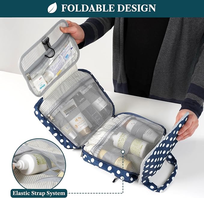 PAVILIA Hanging Toiletry Bag Travel Bag Women Men, Foldable Cosmetic Organizer - Image 4