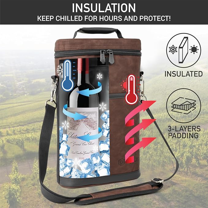 opux 2 Bottle Wine Carrier Tote, Insulated Leakproof Wine Cooler Bag, Wine - Image 2
