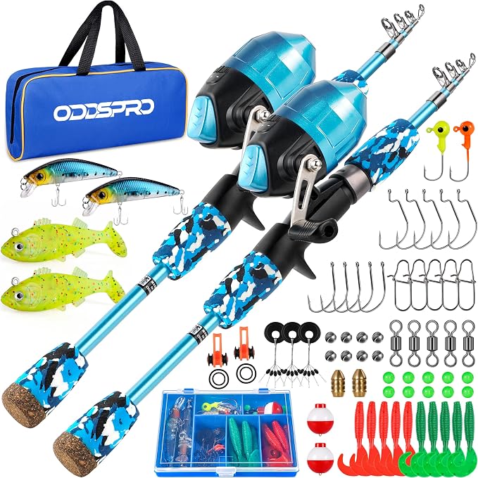 ODDSPRO Kids Fishing Pole Pink, Portable Telescopic Fishing Rod and Reel Combo by ODDSPRO