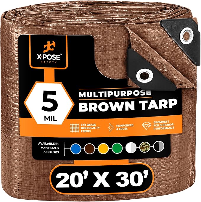 Multipurpose Protective Cover Brown Poly Tarp 20' x 30' by XposeSafety