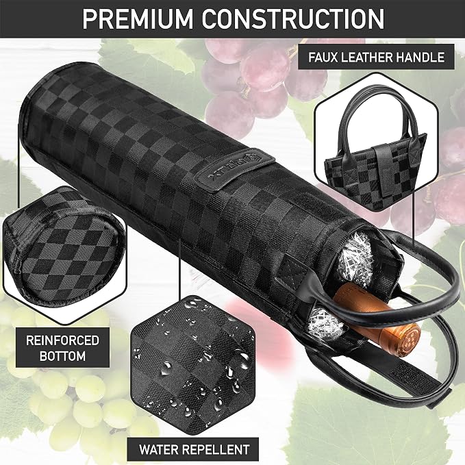 opux Wine Bag Single Bottle Carrier Tote, Insulated Travel Wine Cooler Bag - Image 5