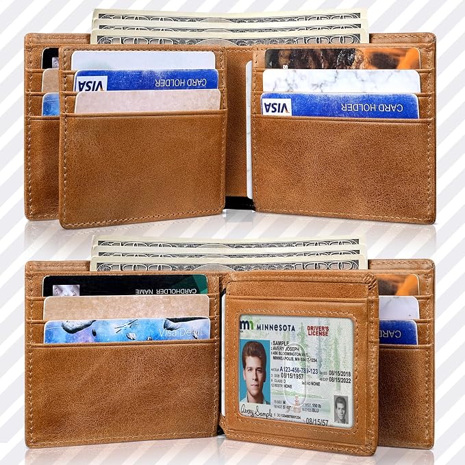 Mens Wallet Genuine Leather Bifold RFID Blocking Wallet - Image 7
