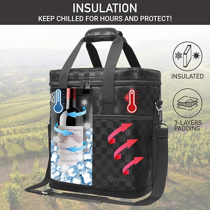 opux 6 Bottle Carrier Tote | Insulated Padded Wine Cooler Bag - Image 2