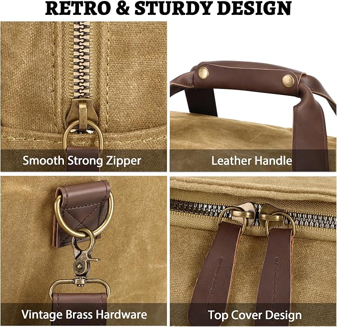 50L Duffle Bag for Men, Nomad Waxed Canvas Travel Duffel Bag Vintage Genuine - Image 5