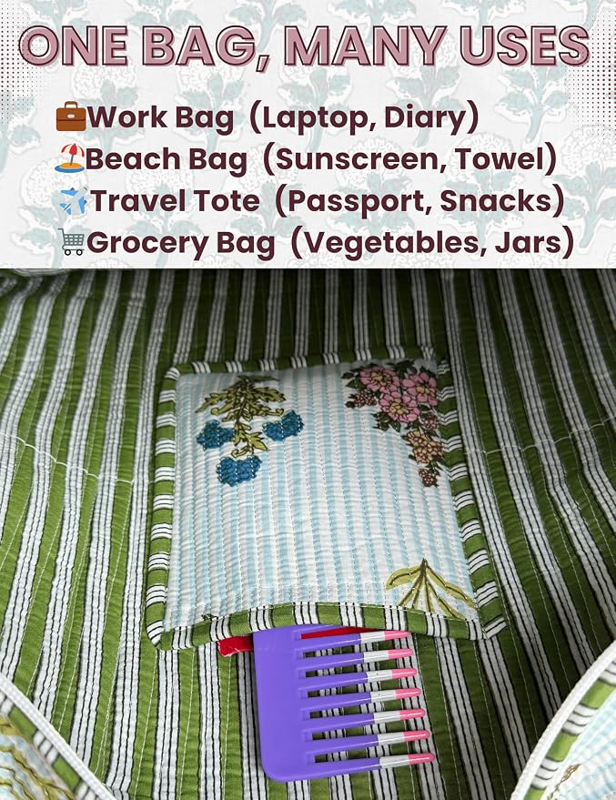 Cotton Quilted Tote Bag for Women – Large Beach & Travel Tote - Image 6