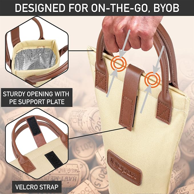 opux Wine Bag Single Bottle Carrier Tote, Insulated Travel Wine Cooler Bag - Image 4