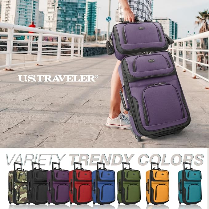 U.S. Traveler Rio Fabric Expandable Carry-on Luggage, Rolling Suitcase - Image 2
