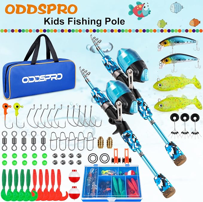 ODDSPRO Kids Fishing Pole Pink, Portable Telescopic Fishing Rod and Reel Combo - Image 2