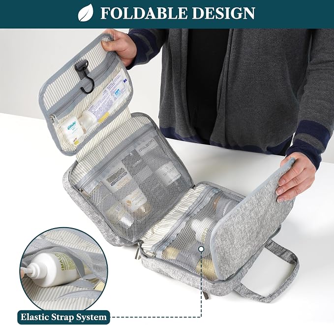 PAVILIA Hanging Toiletry Bag Travel Bag Women Men, Foldable Cosmetic Organizer - Image 4
