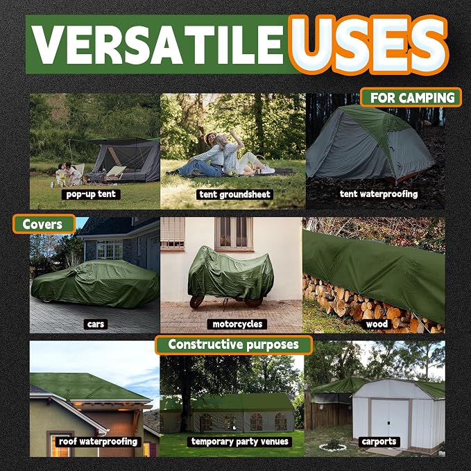 10x12 Feet Tarp Waterproof, 9Mil Thick, Finished Size Tarps, UV Resistant - Image 7