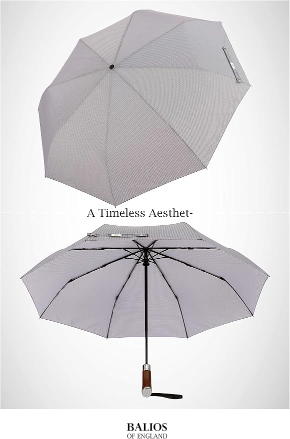 Balios Travel Umbrella Luxurious Golden Hardwood Handle Auto Open & Close - Image 3