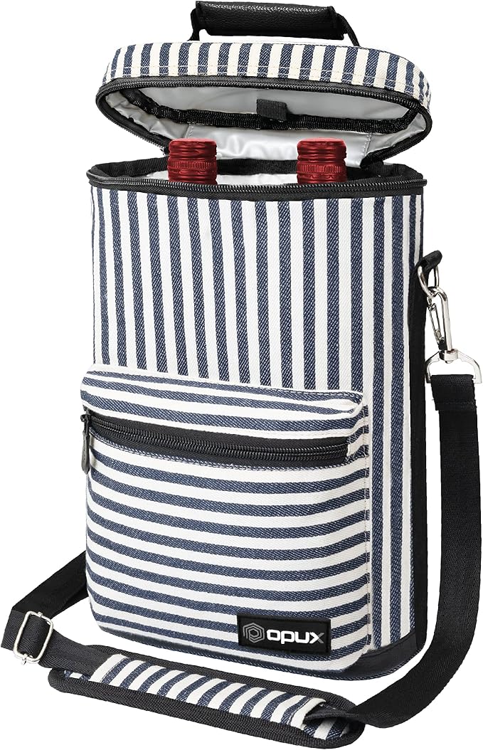 opux Wine Bag 2 Bottle Wine Tote Carrier, Insulated Wine Cooler Bag by OPUX