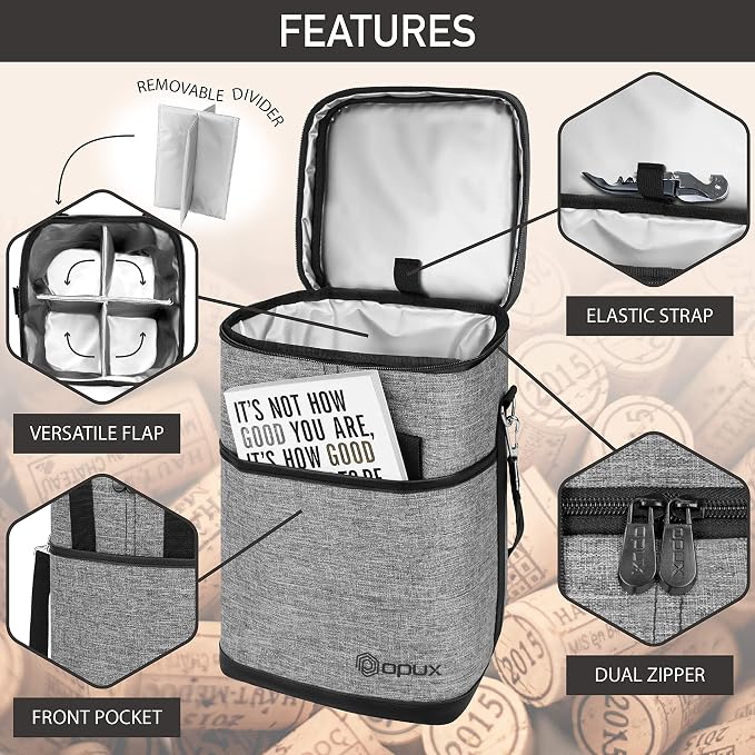 Opux 4 Bottle Insulated Wine Cooler Bag - Image 4