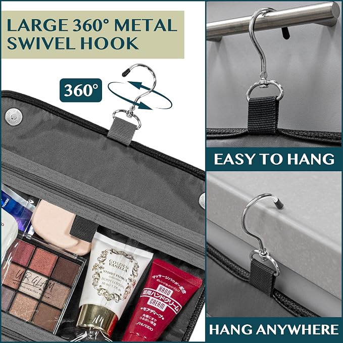 PAVILIA Hanging Toiletry Bag Women Men, Foldable Cosmetic Organizer Travel Bag - Image 6