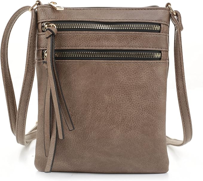 DELUXITY | Crossbody Purse Bag | Functional Multi Pocket Double Zipper Purse | by Deluxity