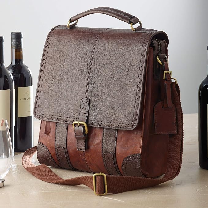 Wine Enthusiast 3-Bottle Leather Wine Tote Bag | Handcrafted Leather Wine by WineEnthusiast