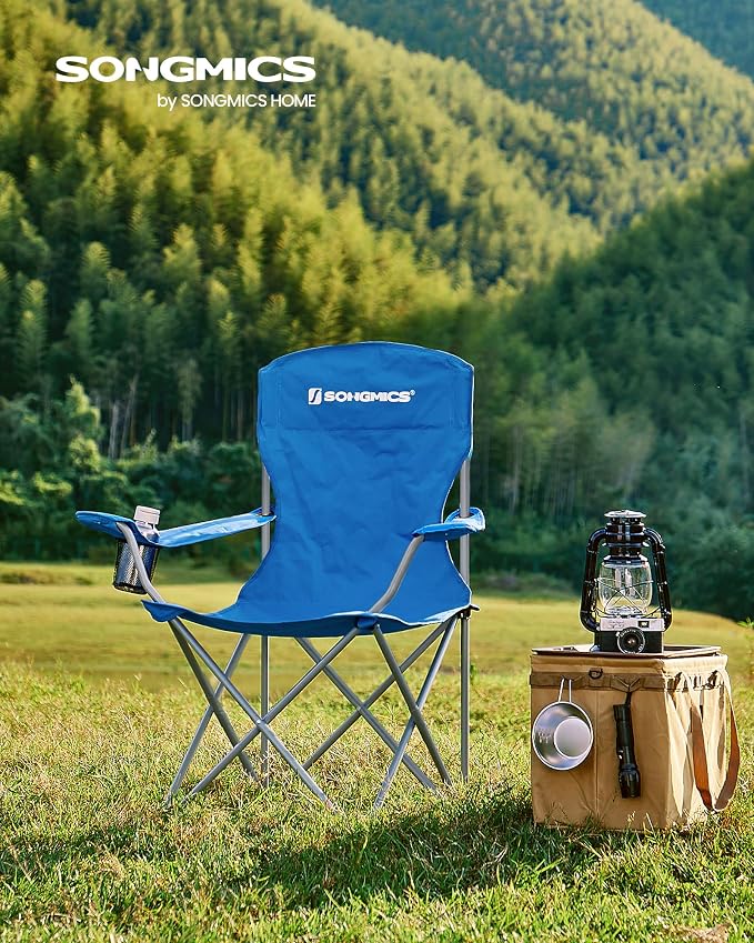 SONGMICS 2 Pack Folding Camping Chairs, Load 330 lb, Cup Holder and High - Image 2
