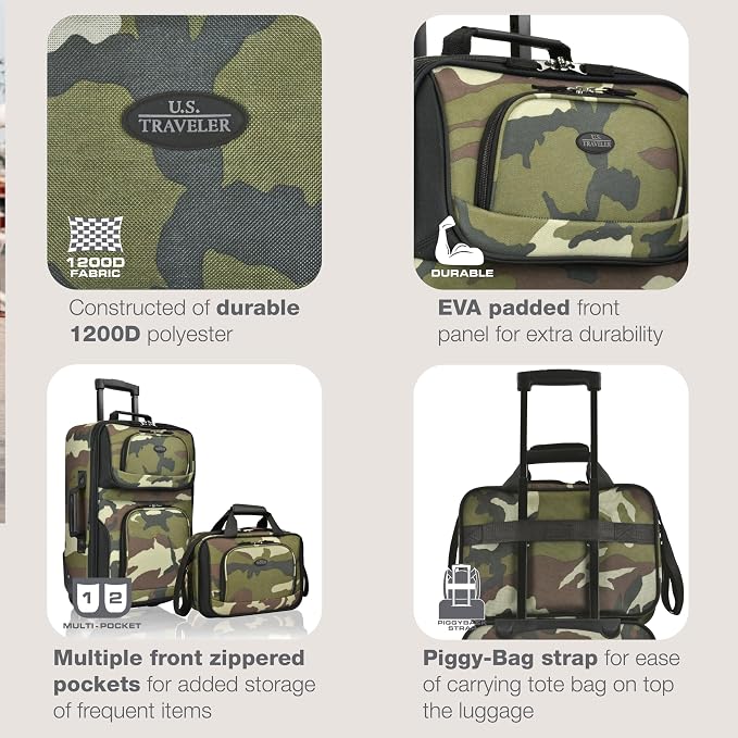 U.S. Traveler Rio Rugged Fabric Expandable Carry-on Luggage, Rolling Suitcase - Image 2