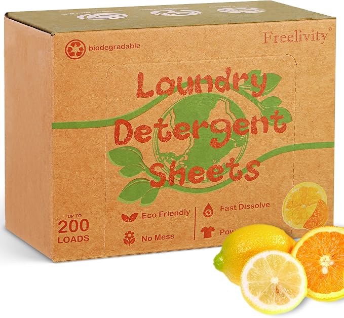 Freelivity Laundry Detergent Sheets, 200 Sheets Lemon Orange by Freelivity
