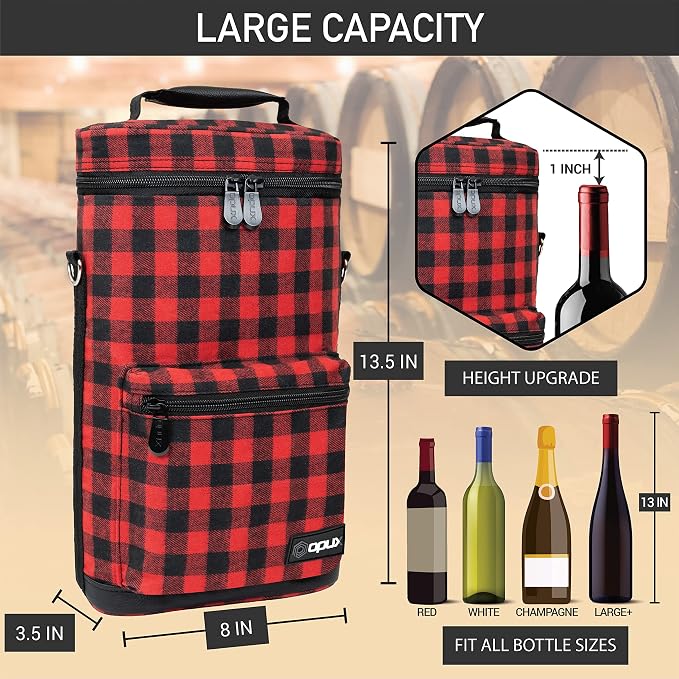 Opux 2 Bottle Wine Tote Carrier, Insulated Cooler Bag - Image 3