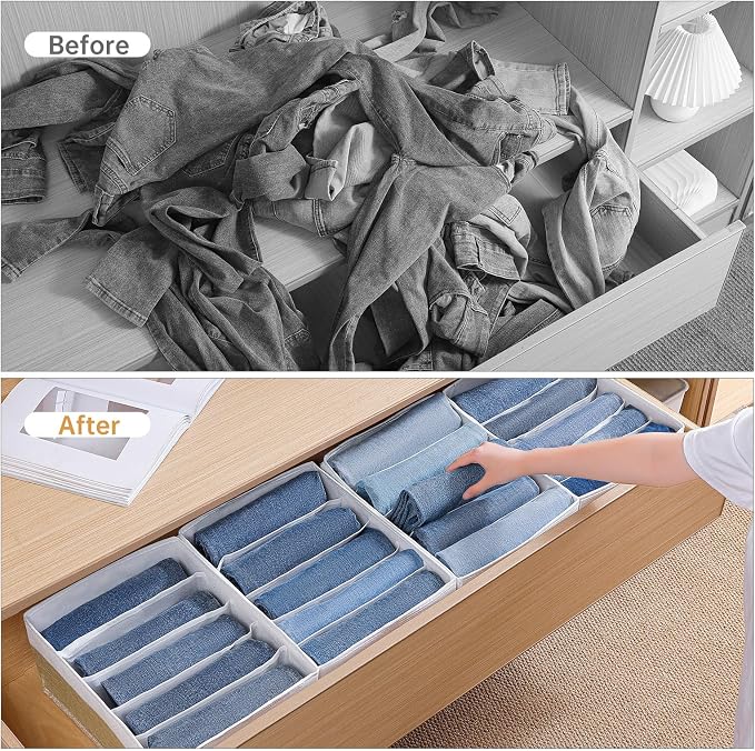 Jeans Drawer Organizers for Clothing, 5 Grids Compartment Wardrobe clothes - Image 2