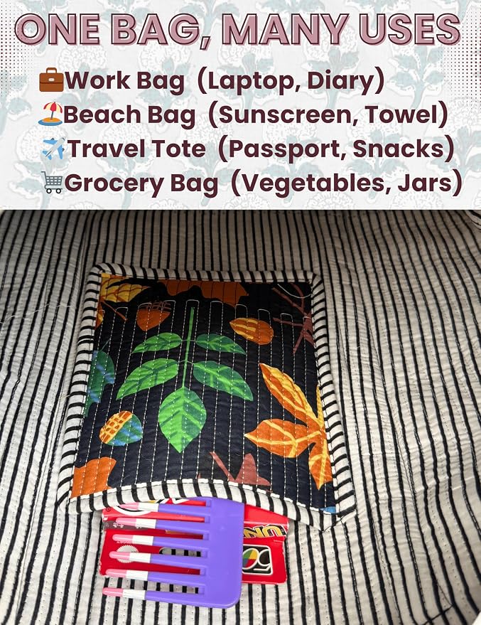 Cotton Quilted Tote Bag for Women – Large Beach & Travel Tote - Image 5