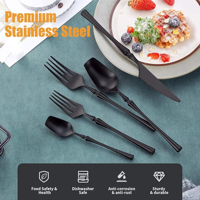 20-Piece Matte Black Silverware Set - Image 3