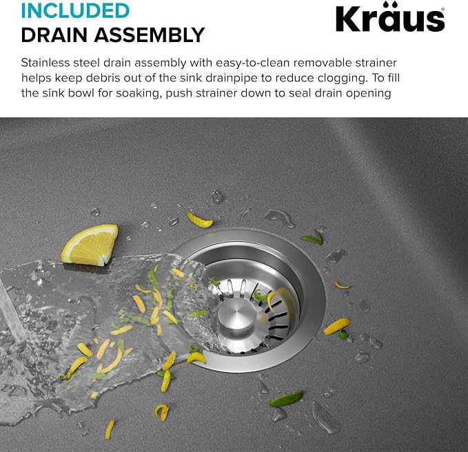 KRAUS Forteza 32-inch Undermount Single Bowl Granite Kitchen Sink in Grey - Image 11