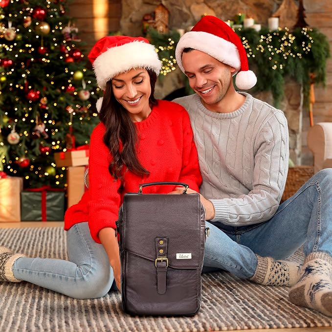 Insulated Leather Wine Bag & 2 Wine Tumblers Set. Leather Wine Bottle Carrier - Image 9