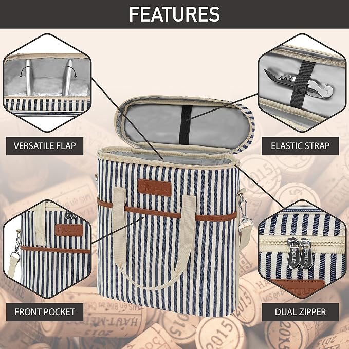 OPUX 3 Bottle Wine Carrier Tote, Insulated Leakproof Wine Cooler Bag, Wine - Image 4