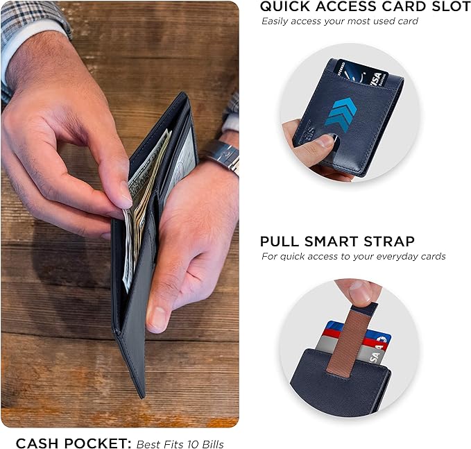 SERMAN BRANDS RFID Blocking Slim Bifold Genuine Leather Thin Minimalist Front - Image 4