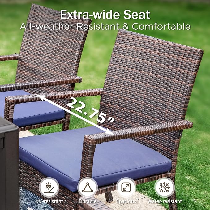 PHI VILLA 4 Pieces Patio Cushioned Rattan Chairs, Outdoor Modern PE Wicker - Image 3