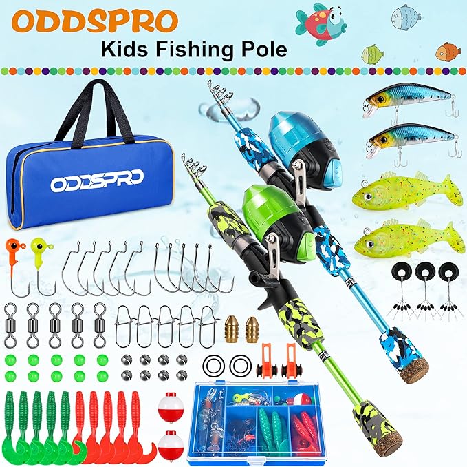 ODDSPRO Kids Fishing Pole Pink, Portable Telescopic Fishing Rod and Reel Combo - Image 2