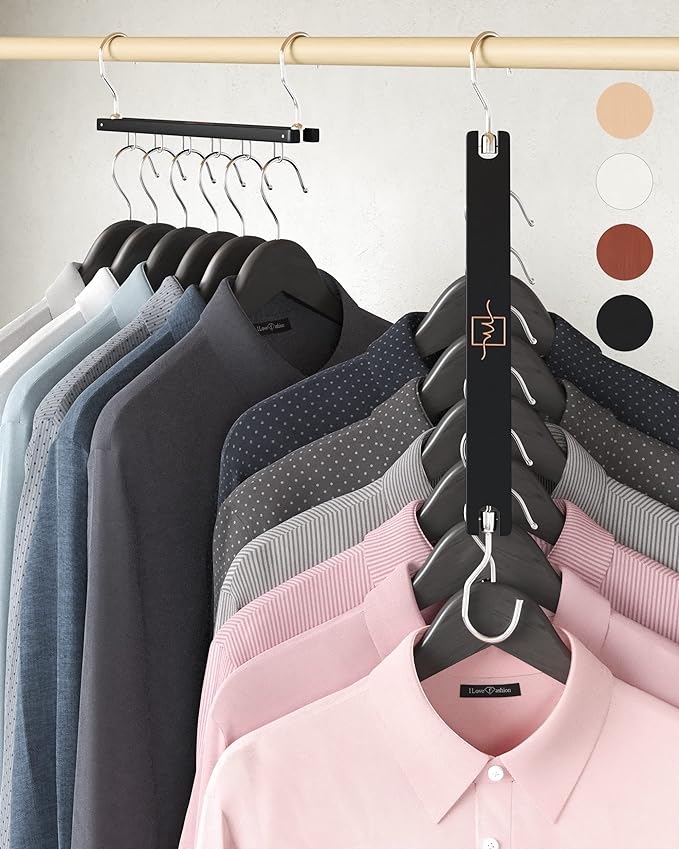 MORALVE Space Saving Hangers for Closet – 4 Pack European Beechwood 6-Tier by MORALVE