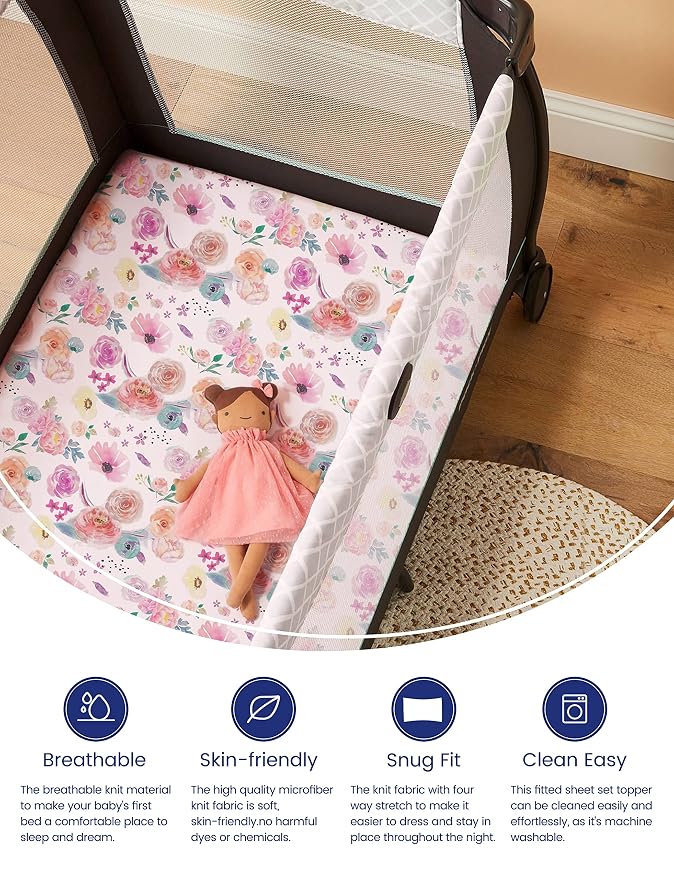 TotAha Premium Stretchy Pack N Play Playard Sheets | Mini Crib Sheets - Image 2