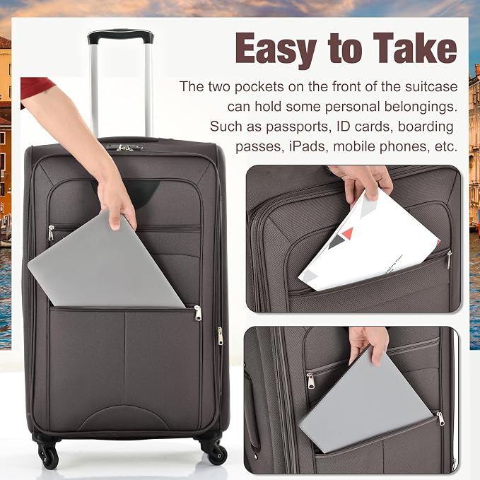 Merax Softside Luggage Set Softshell Lightweight 3 Piece Spinner Suitcase - Image 7