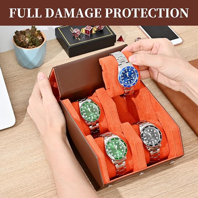 Watch Roll Travel Case for 4 Watchs Storage and Organizer, Leather Watch Box - Image 3