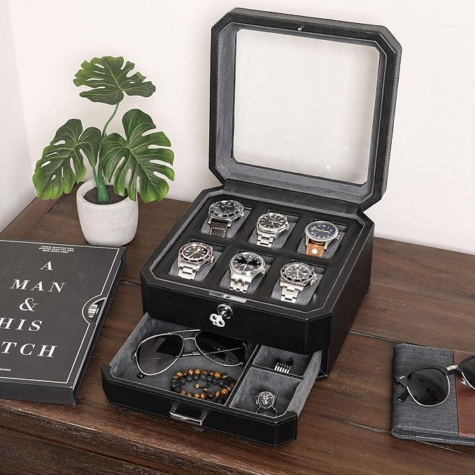 ROTHWELL Gift Box with 6 Slots Leather Watch Box and 2 Watches Travel Case - Image 3